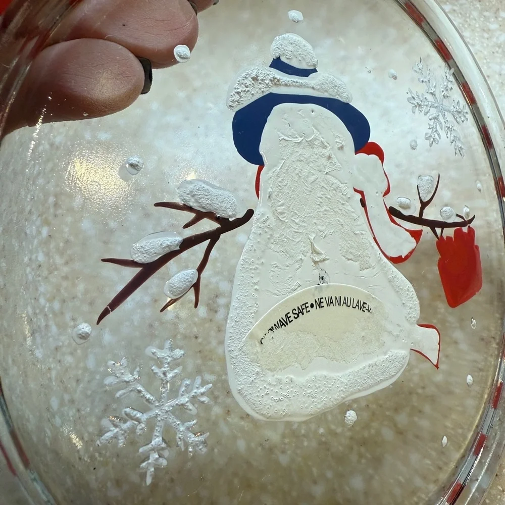 Hallmark Festive Christmas Reverse Painted Snowman Snowflake Holiday Plate 7”